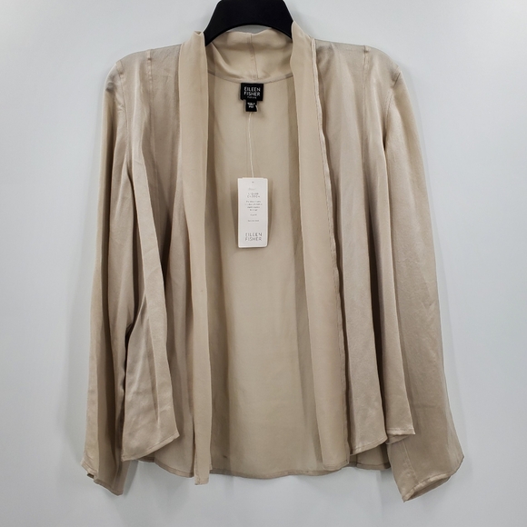 Women's Eileen Fisher Liquid Chiffon Silk High Collar Jacket Size Medium Petite - Picture 1 of 5